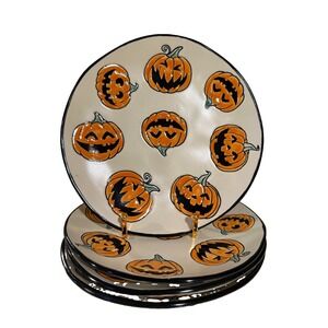 Set of 4 Eli + Ana Halloween Pumpkin Jack O Lantern Salad Plates 8" NWT‎ 2026